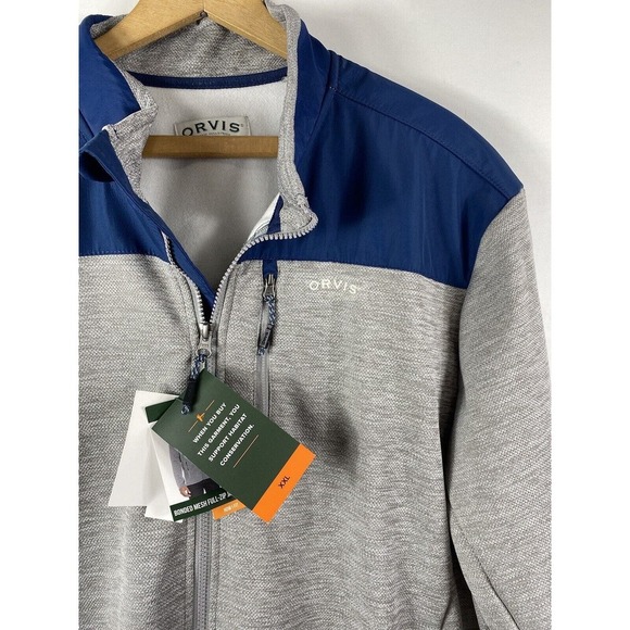 Orvis Bonded Mesh Full Zip Jacket XXL 2XL Gray Blue Warm Knit Fleece Lined - Picture 9 of 13